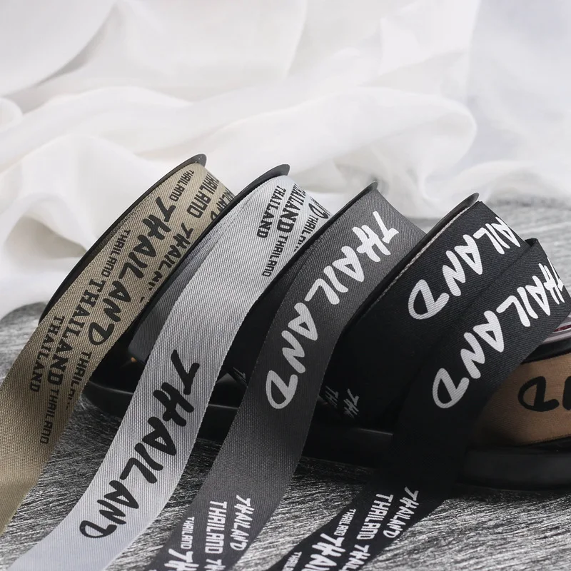 

50Yards 16/25/38MM Single Sided Letter Printing Polyester Cotton Ribbons Hair Bows DIY Gift Flowers Packaging Party Craft