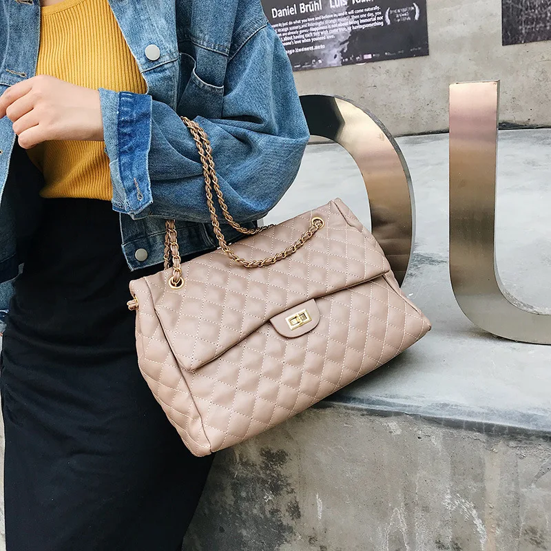 

THREEPEAS Women Bag Large Capacity Shoulder Bags Handle Bag For Women Chain PU Leather Handbags Chic Lingge Chain Female Bag