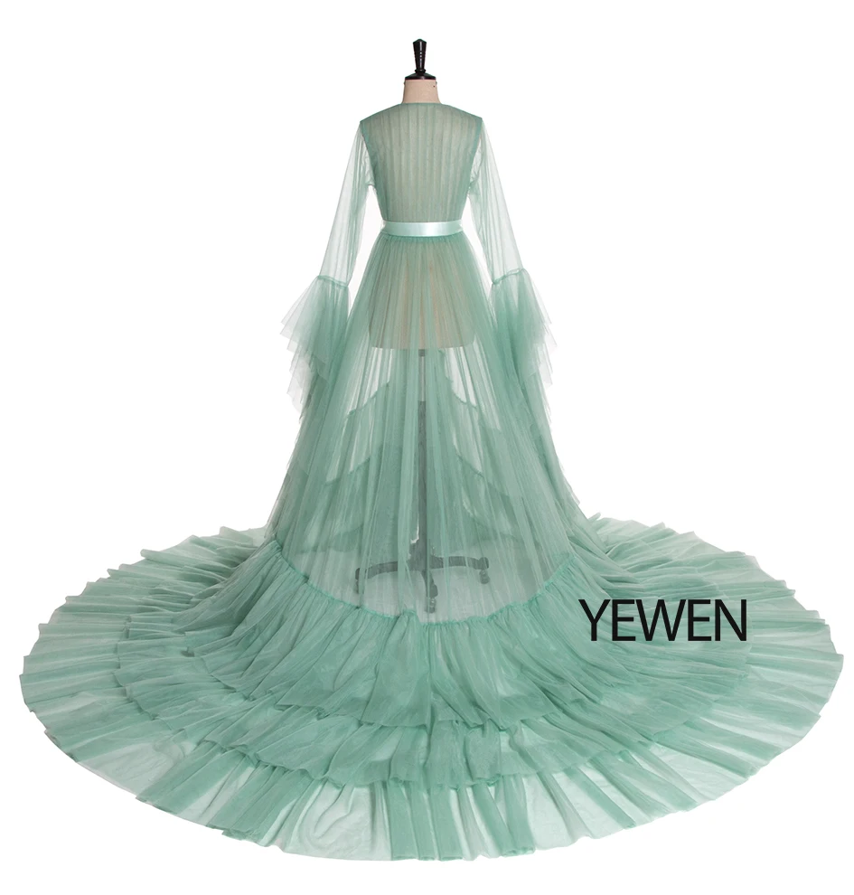 Зеленое, с длинным рукавом вечернее платье вечерние платья Robe De Soiree Формальные Выпускные платья пояс Топ вечерние платья YeWen фотография платье