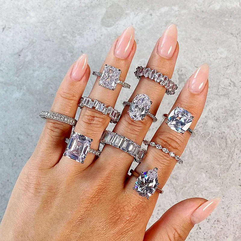 

Elegant Luxury Jewelry Real 925 Sterling Silver Multi Shape White Topaz CZ Diamond Promise Ring Women Wedding Bridal Ring Gift