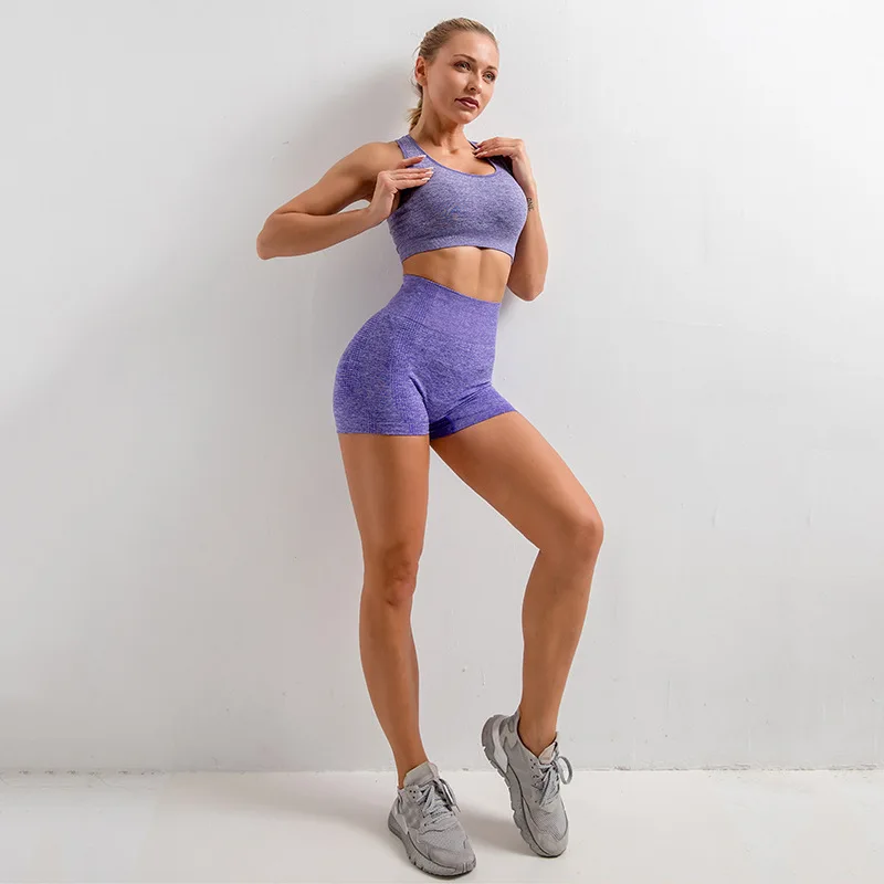 Бесшовный комплект для йоги из 3 предметов спортивный бюстгальтер брюки с