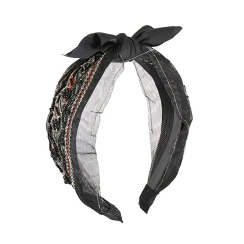 

Handmade Embroidery Bow Knot Hairband for Women National Headdress Korean Hair Accessories Ladies Head Band Weaving Beads Band