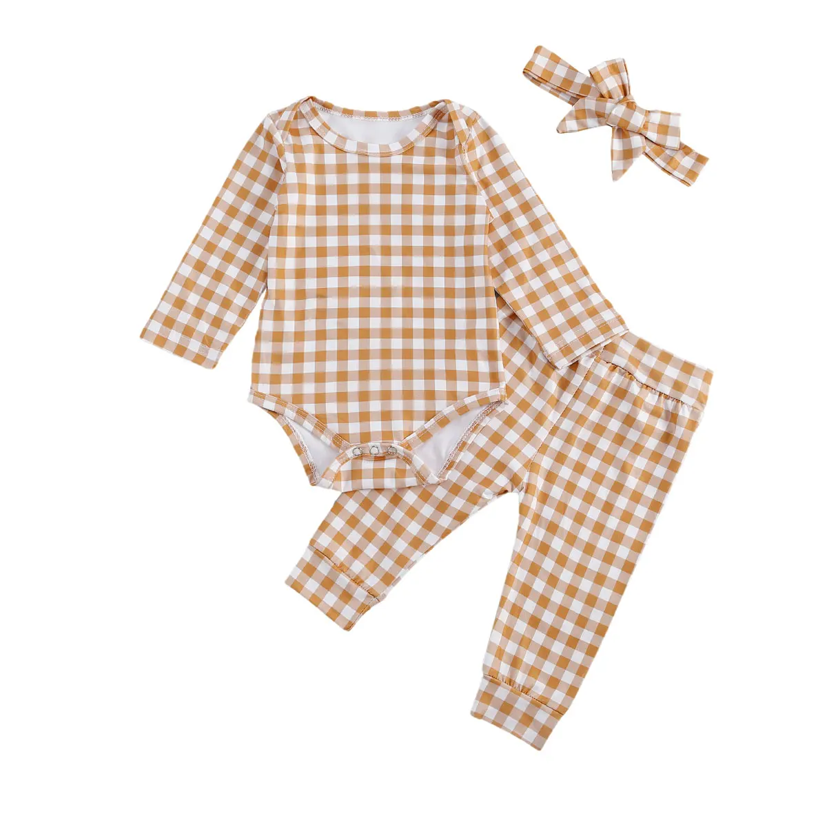 

Newborn Baby Girl 0-24M 3piece Outfit Set Long Sleeve Plaid Romper+Pants+Headband Set for Kids Baby