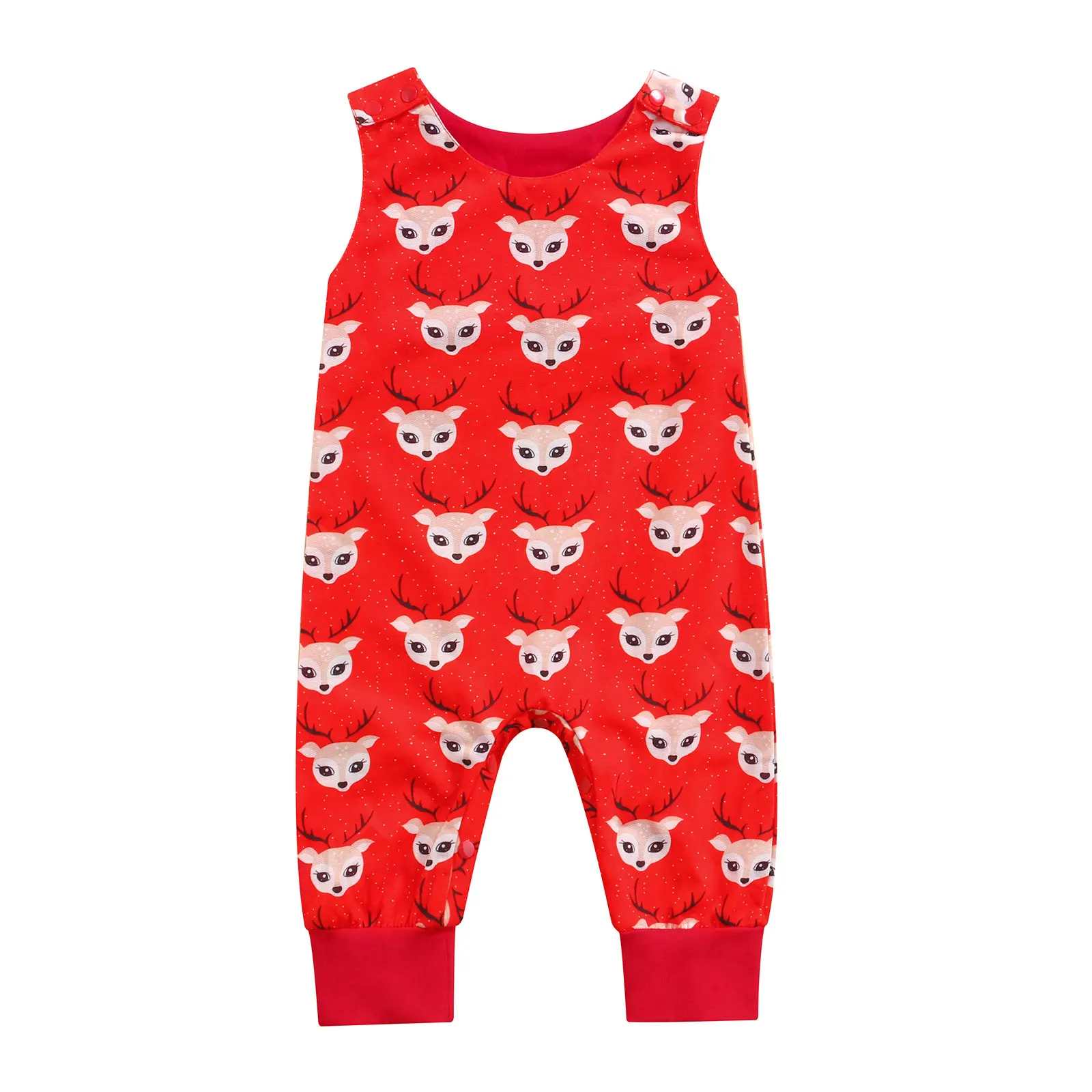 

Baby Girl Boy Romper Sleeveless Round Neck Xmas Elk Print Jumpsuit New Year Festival Clothing