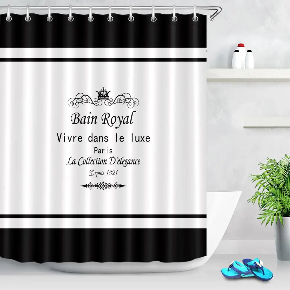 

Modern Black White Shower Curtain Bathroom Screen Polyester Cloth Crown Simple Shower Curtain Bathtub Home Hotel Decoration