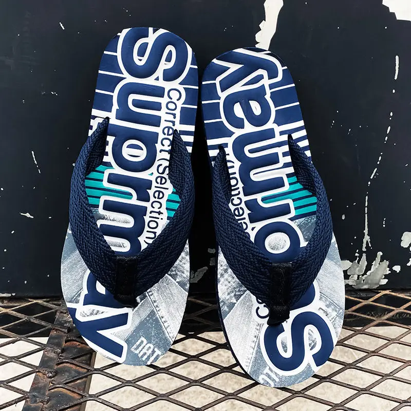 

2021 New Slippers Flip Flops Men Sandals Korean Fashion Casual Beach Flop Mens Home Letter Slippers Men's Male Shoes