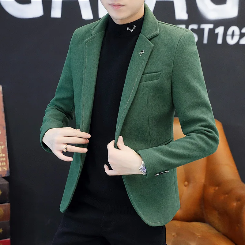 2020 мужской осенний и зимний шерстяной Блейзер Молодежный модный приталенный