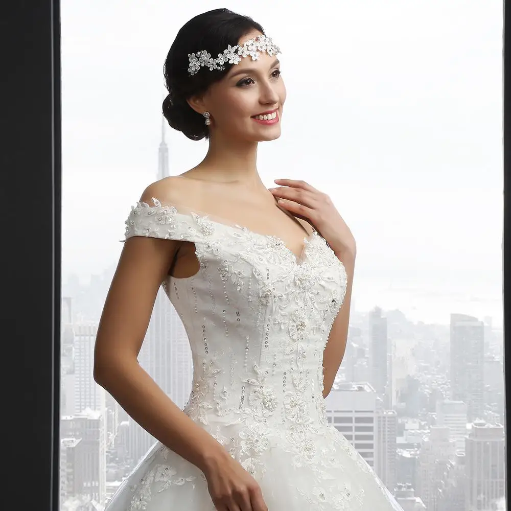 

Q023 off the shoulder plus size wedding dresses backless crystal beaded vestidos de noiva simples elegant wedding party dress