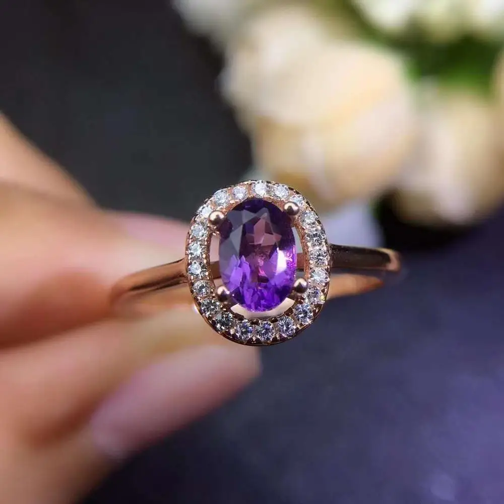 Кольцо из натурального и настоящий аметист серебро 925 пробы драгоценный камень