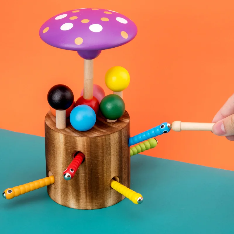 

For Mushroom Pest-Catching Games Baby Educational Blocks Cchildren Hand-Eye Coordination Concentrate Training Toys Magnetic Fish