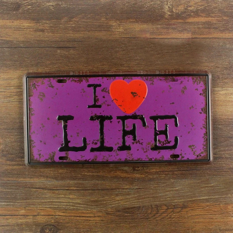 

SYF-A174 Retro License plates Letter sign " I LOVE LIFE " vintage metal tin signs garage painting plaque Wall art craft 15x30cm