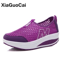 summer womens casual shoes breathable sneakers height increasing women loafers big size platform wedges mesh walking flats