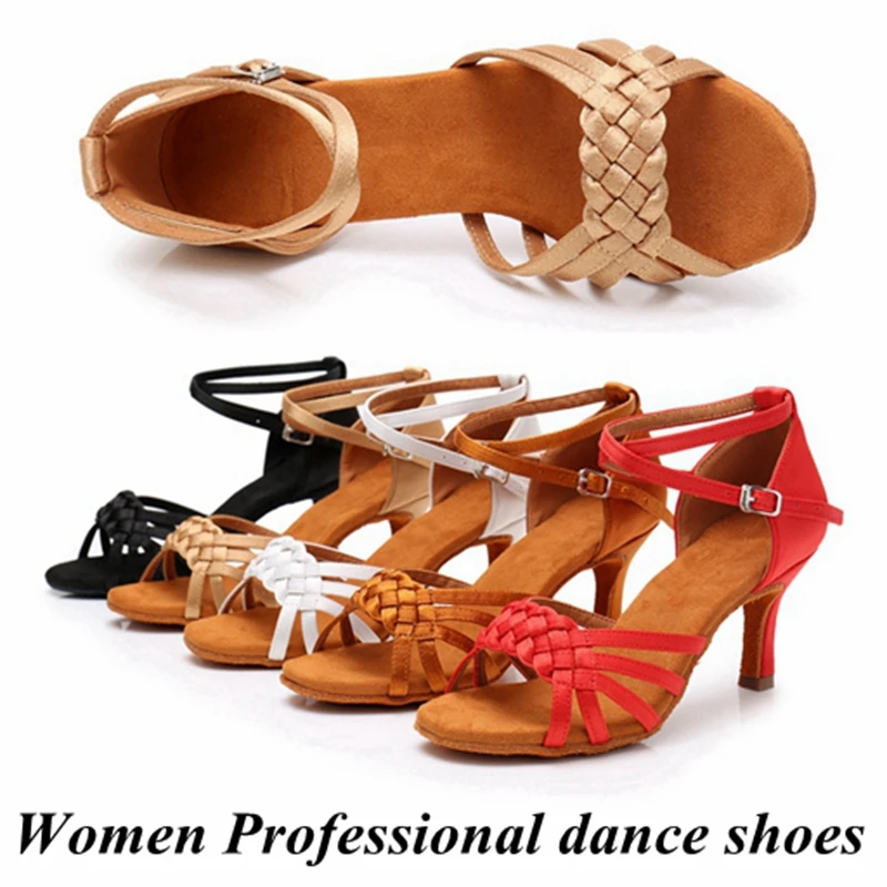 New Women Dance Shoes Professional High Heel Soft Sole Indoor Silent Latin Tango Ballroom Practice Dance Shoes（2in/2.7in Heel）