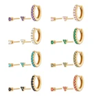 Aide реальные 925 стерлингового серебра Бирюзовый CZ серьги-гвоздики для женщин, украшенные разноцветными кристаллами Проложить Кольцо пирсинг уха шпильки ювелирные изделия, комплект из 3 предметов