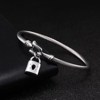trendy stainless steel luck lock chain link pendants bracelets for men women wedding hook fashion bangles jewelry gift