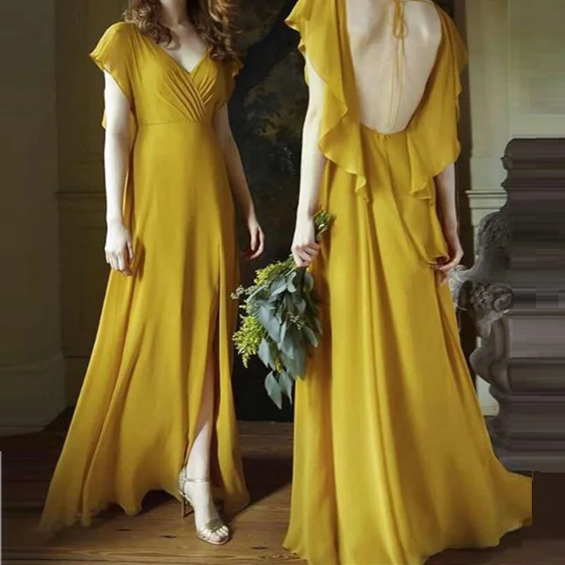 

2020Formal New Fashion Evening Dress Women Vintage Elegant Evening Dresses Sexy Sleeve Pleated Long Dress