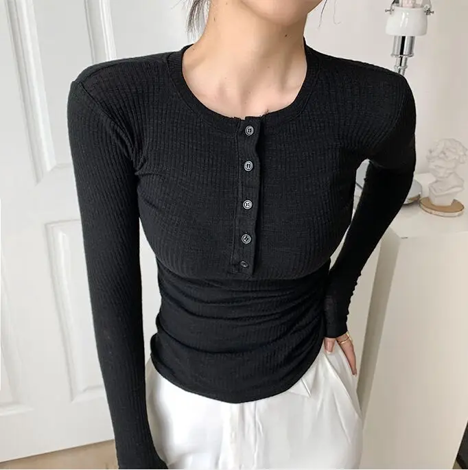 

2021 Spring Thin Cotton T-shirts Tees Women's Elastic Slim Solid Soft Semi-transparent O-neck Tshirt Top Real Photos