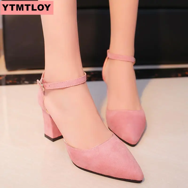 Женские босоножки на высоком каблуке с острым носком и пряжкой тонкие туфли из