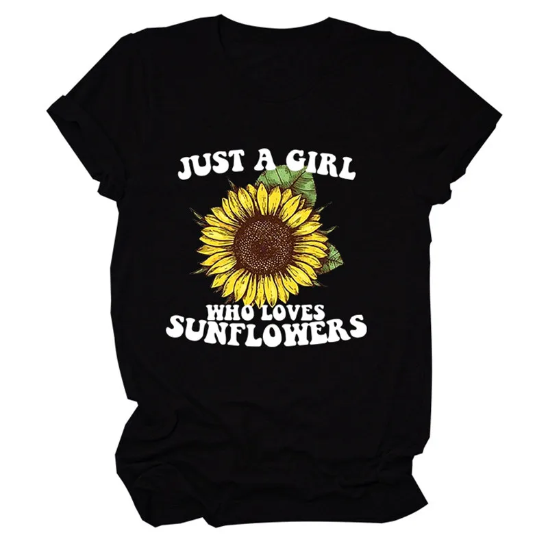 Женская летняя футболка с надписью Just A Girl Who Loves Sunflower Повседневная короткими