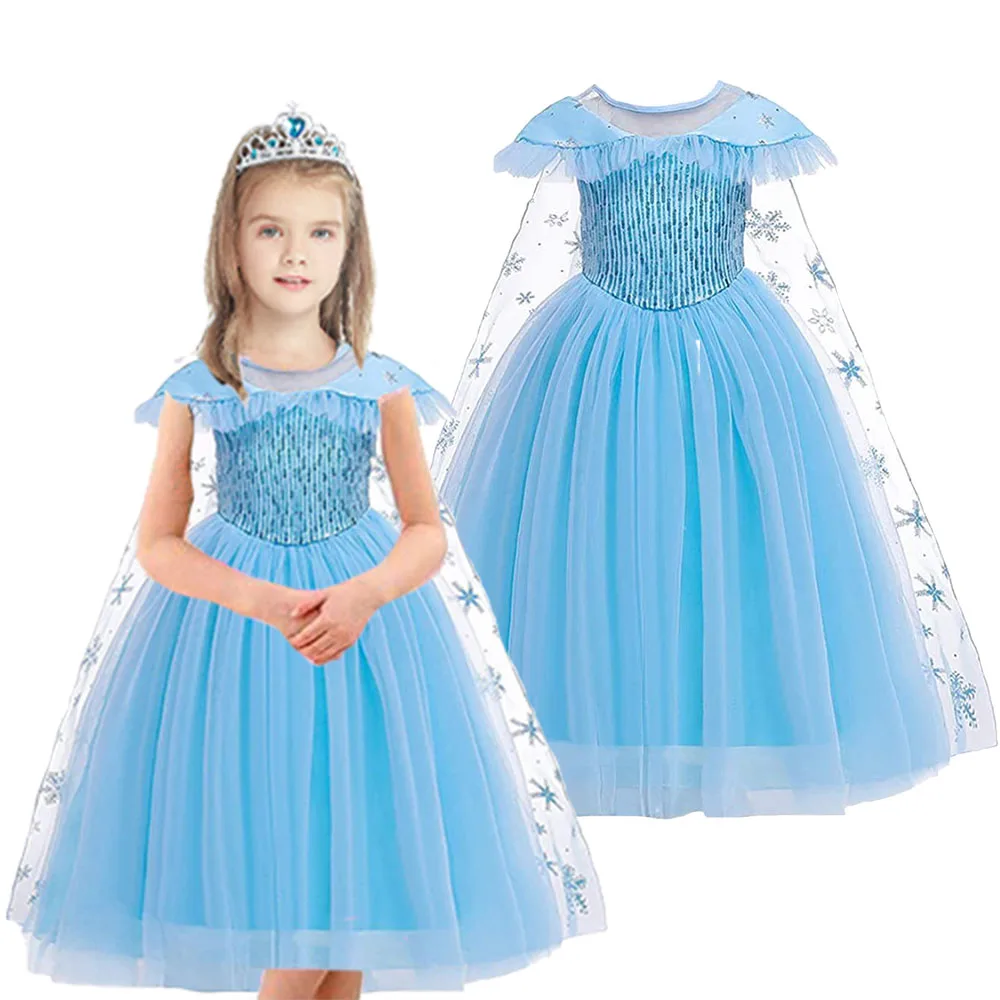 

2021 Summer Girls Elsa Dress Anna Costume Princess Clothes Kids Dresses Cosplay Snow Queen Birthday Parti Vestidor Menina