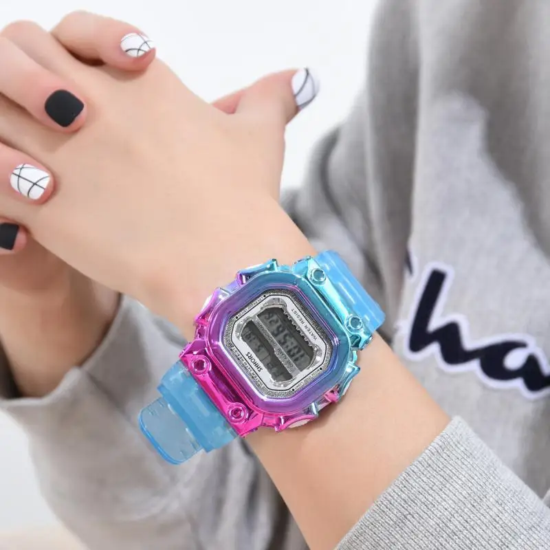 Женские Водонепроницаемые цифровые часы с градиентом цвета светодиодные датой в