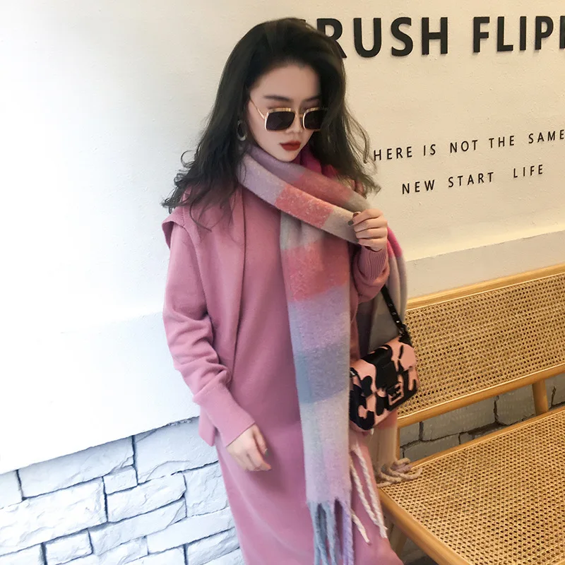 Длинный шерстяной шарф в британском стиле для студенток зимняя шаль женщин