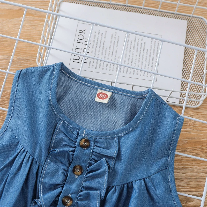 

Bobora Toddler Baby Little Girls Princess Dresses Summer Sleeveless Casual Denim Dress Floral Print Tutu Skirts
