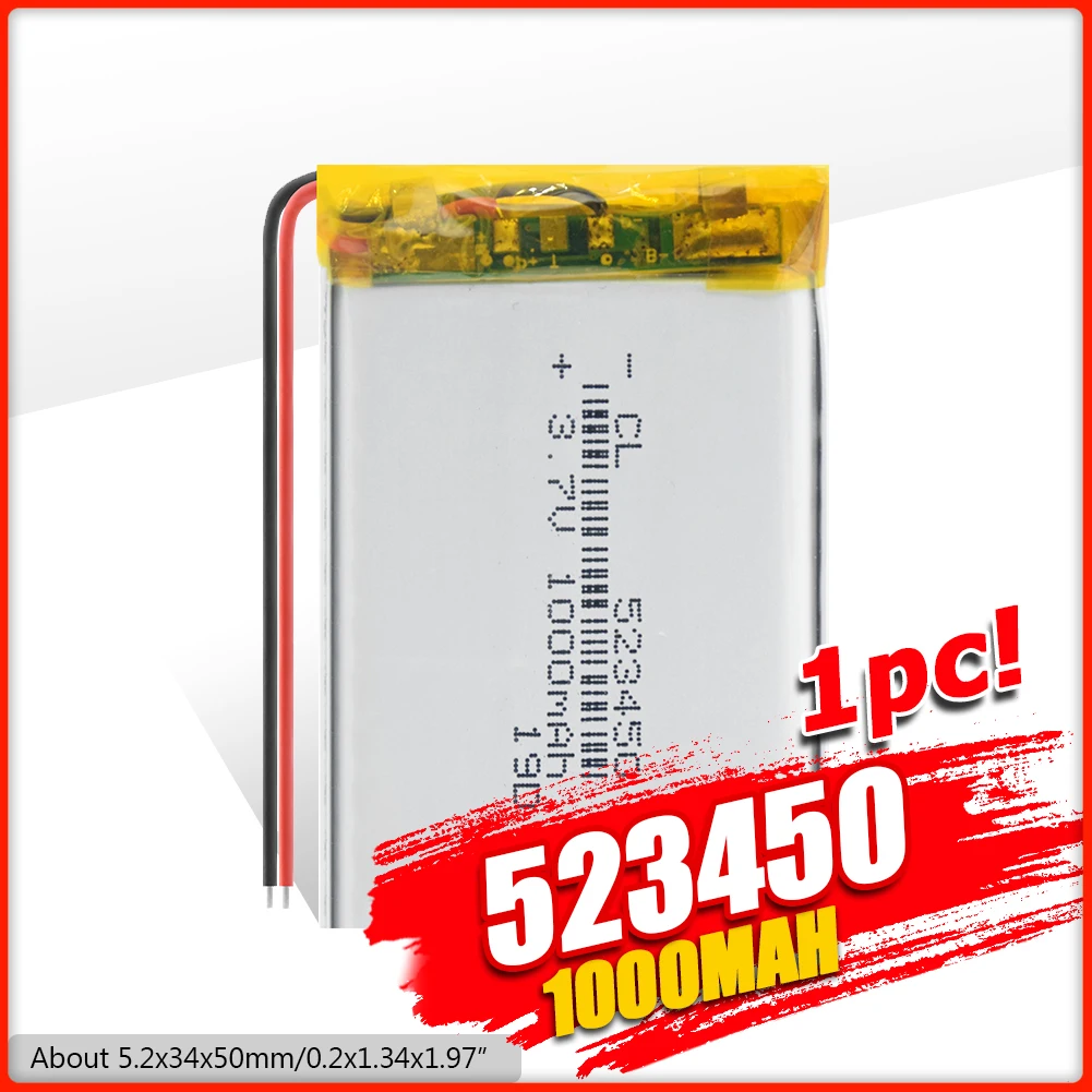 1/2/4 шт. литий полимерные аккумуляторы 523450 1000 мАч 3 7 в светодиодный