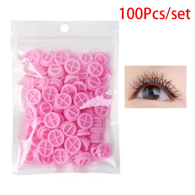 

100Pcs Individual Adhesive Stand Eyelash Extension Glue Holder Grafting Eye Lashes Quick Blossom Cup Ring Eye Makeup Tools