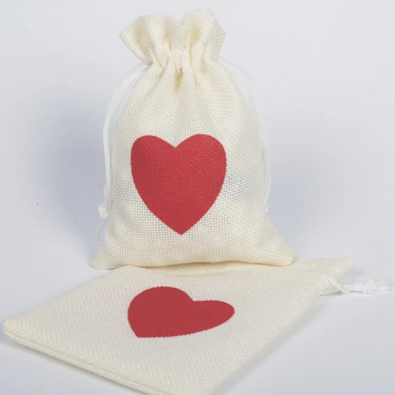 

Love Linen Drawstring Bag Imitation Linen Wedding Jewelry Candy Packaging Bag Creative Gift Bag, 30PCS
