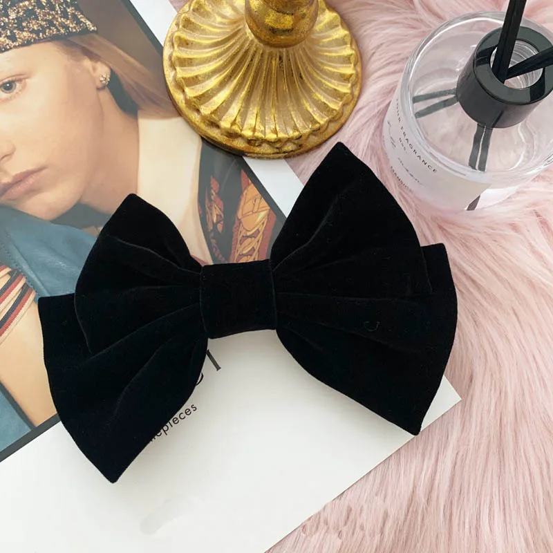 Бархатная заколка для волос с бантом зажим красного и черного цвета эластичная