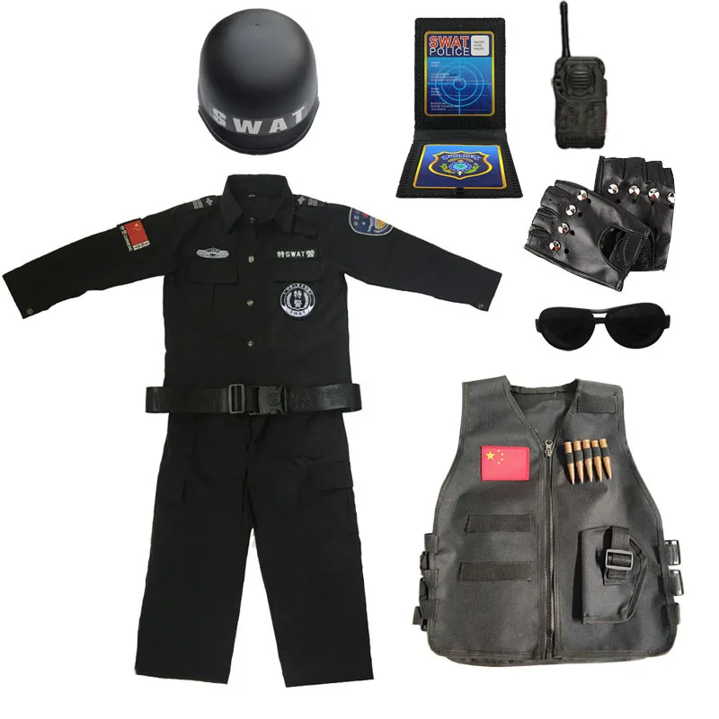 Children Hunting Military Tactical Vest SWAT Special Clothing Kids Police Costume Combat Jacket with Toys Helmet Role-play Set