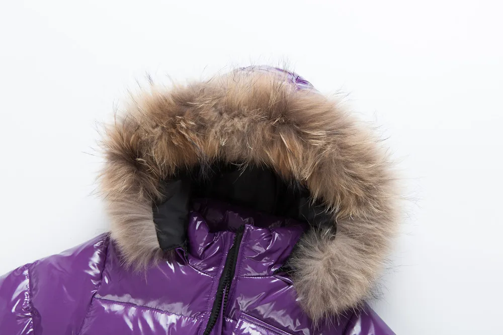 Зимние теплые комплекты одежды с капюшоном и воротником из натурального меха для