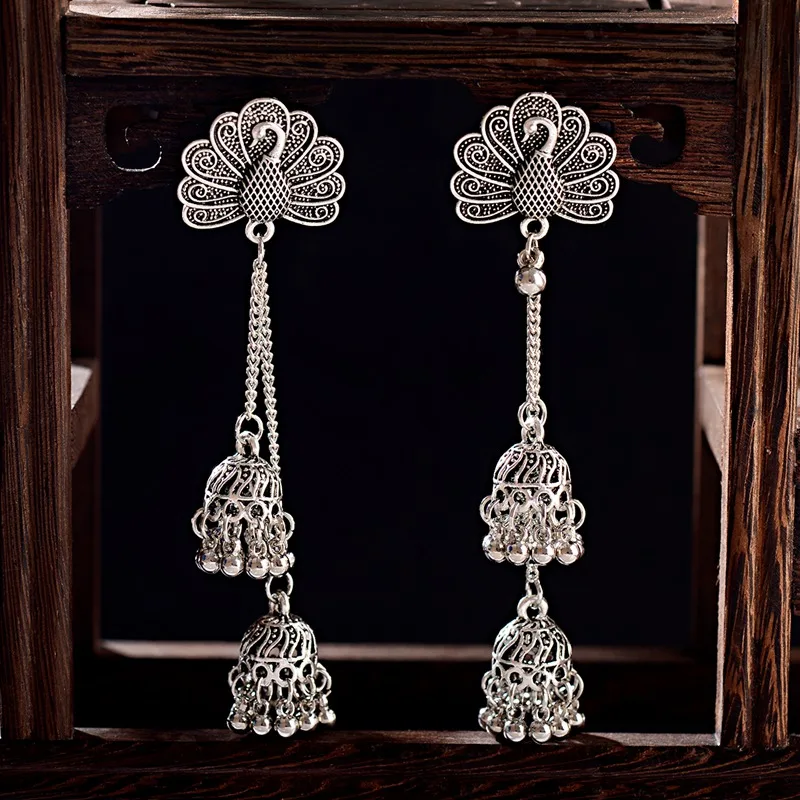 OIQUEI антикварные Jhumkas богемные этнические золотые Животные Резные Большие