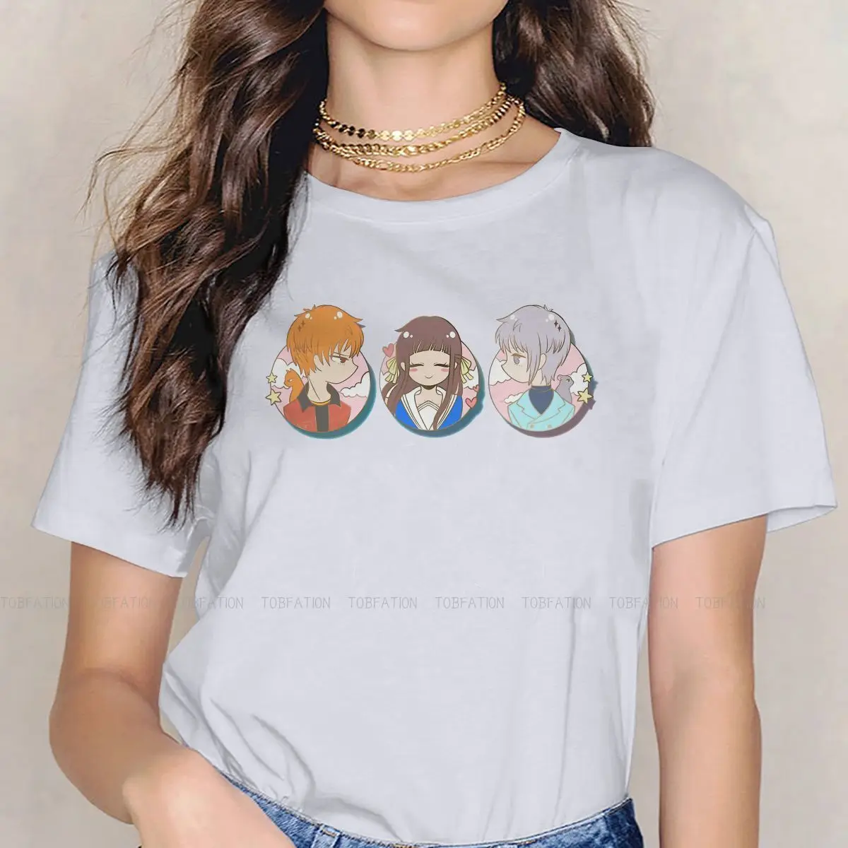 

CHIBI женская одежда корзина с фруктами Манга Аниме оверсайз футболка Kawaii винтажный женский топ