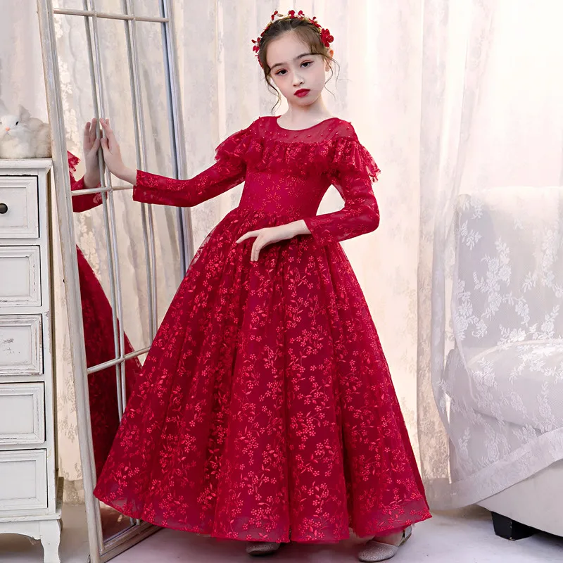 

Роскошное весеннее кружевное платье с длинными рукавами и вышивкой для дня рождения и свадьбы для девочек элегантное платье для новогодних...