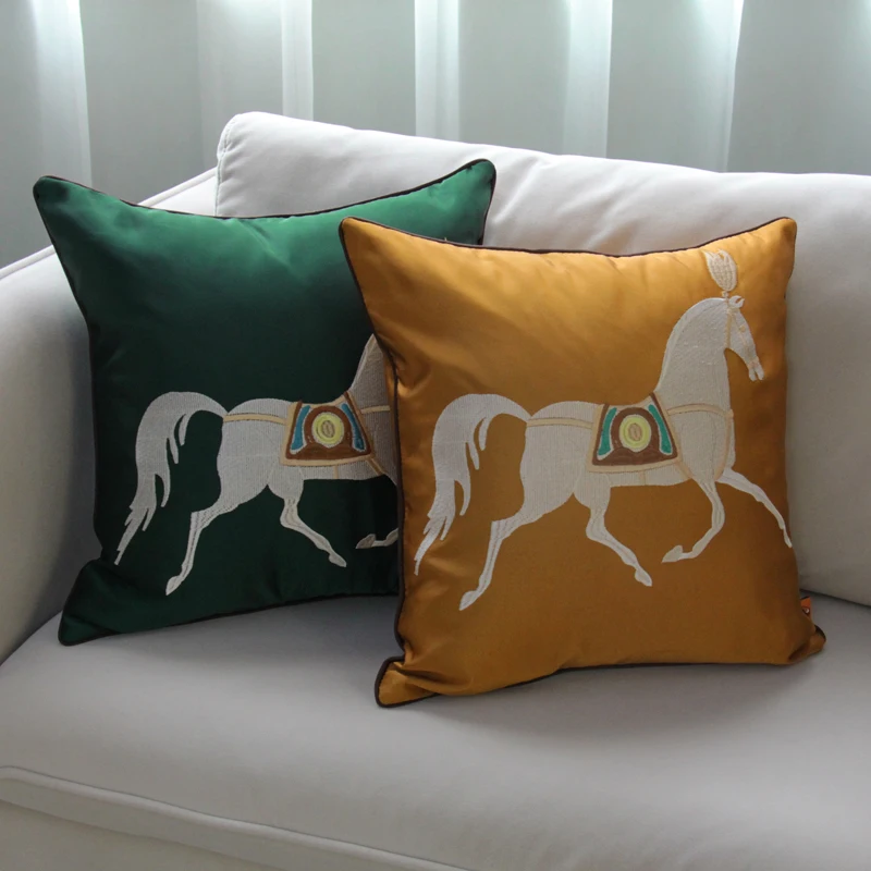 

DUNXDECO Cushion Cover Decorative Pillow Case Modern Luxury Simple Horse Embroidery Coussin Sofa Chair Bedding Decorating