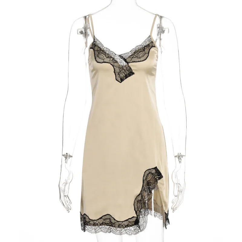

2020 Summer New Women's Sexy Sleeveless Sling Split Lace Lace Slim Casual Casual Seductive Charm Temperament Dress