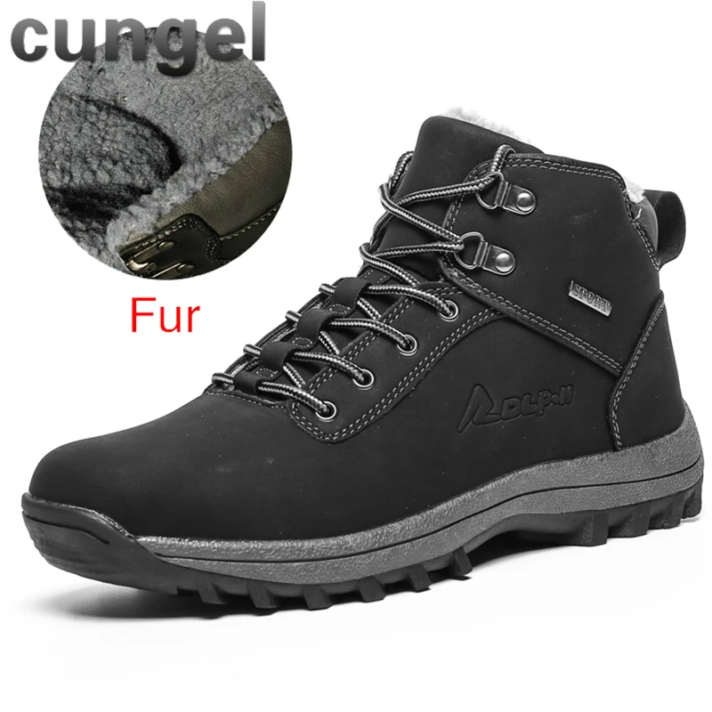 572-dark brown CUNGEL/зимние теплые мужские ботинки; мужские зимние ботинки из натуральной кожи с мехом; водонепроницаемые рабочие ботильоны ручной работы; мужская обувь с высоким берцем - Цвет: 572-dark brown