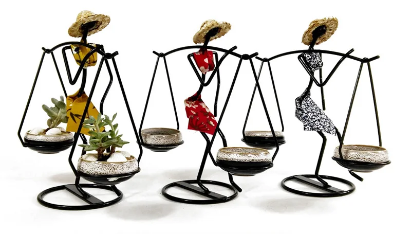 Strongwell Nordic Take Burden Teenage Girl Iron Flower Stand Flower Pot Potted Plants Desktop Home Decorations Birthday Gift