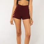 Женские спортивные шорты для йоги, повседневные Однотонные эластичные короткие штаны, леггинсы для бега, тренажерного зала, фитнеса, шорты с высокой талией