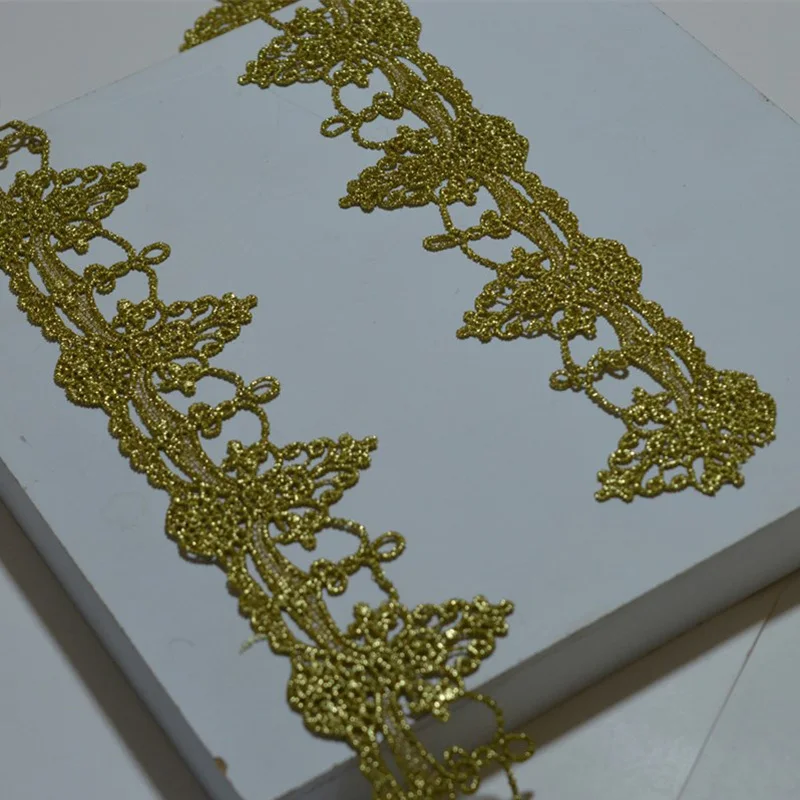 5YDS/LOT 5CM Wedding Dress Fluorescent Lace Tower-type Gold Thread Embroidery Accessories Trim 20200606SOMELACE | Дом и сад