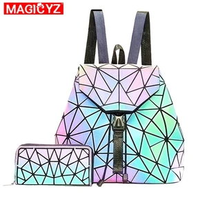 Светящийся рюкзак для женщин, набор из 2021 женских сумок с геометрическим лазерным узором, сумки-конверты через плечо голографический кошелек