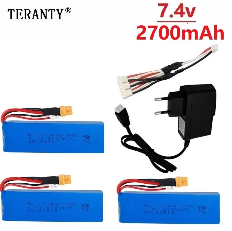 7.4V 2700mAh Lipo Battery Charger Sets for MJX Bugs 3 B3 RC Quadcopter Spare Parts 7.4v Rechargeable Battery Upgrade 1800mah
