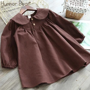 Платье с длинным рукавом для девочек, в клетку