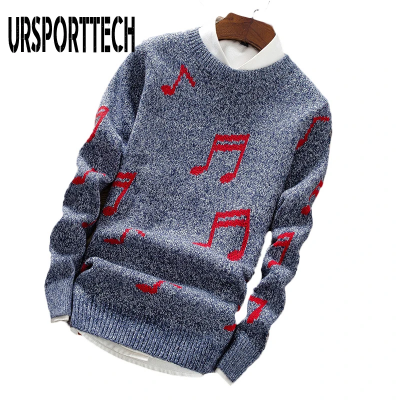 Свитер высокого качества мужские свитера с принтом музыкальных нот облегающий
