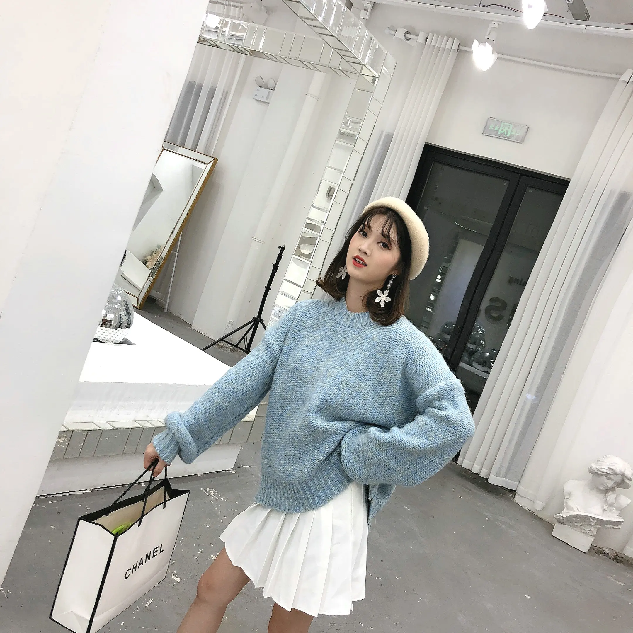 Женский офисный пуловер Свитер оверсайз с круглым вырезом и длинным рукавом