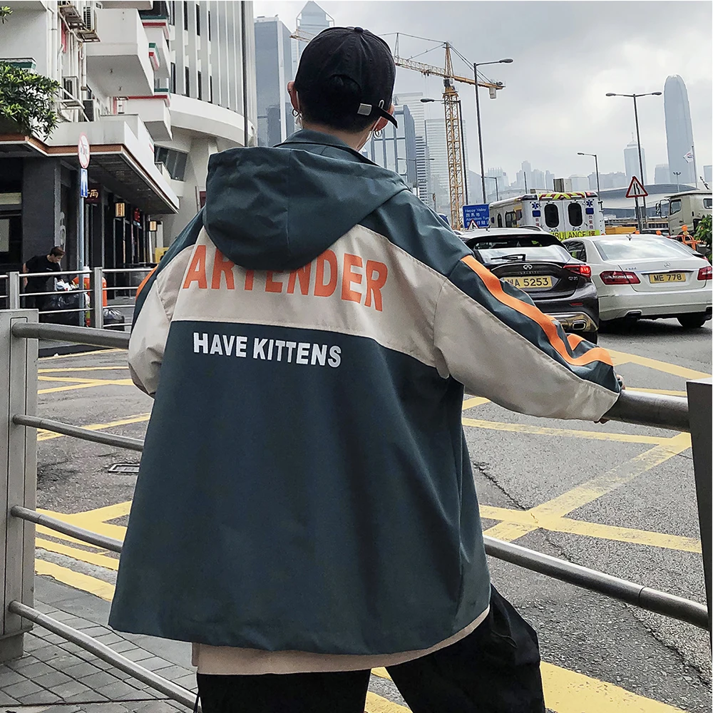 

jacket coats men print casual letter hip hop teens autumn spring hoodies loose thin coat jacket