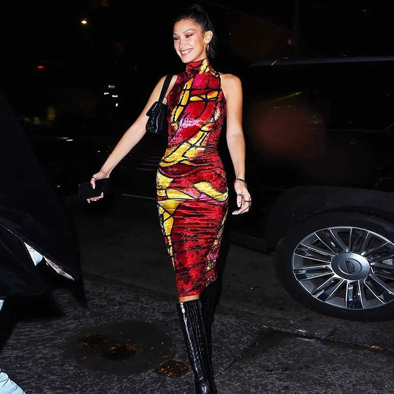 2020 облегающее длинное вельветовое платье без рукавов с высоким воротом новый