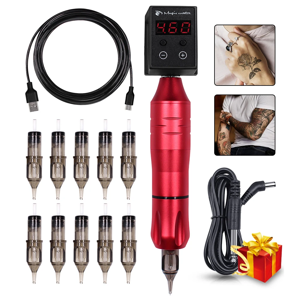 

Professional Tattoo Machine Kit Wireless Power Supply Tattoo Rotary Pen With Cartridge Needles For Permanent Makeup Tattoos